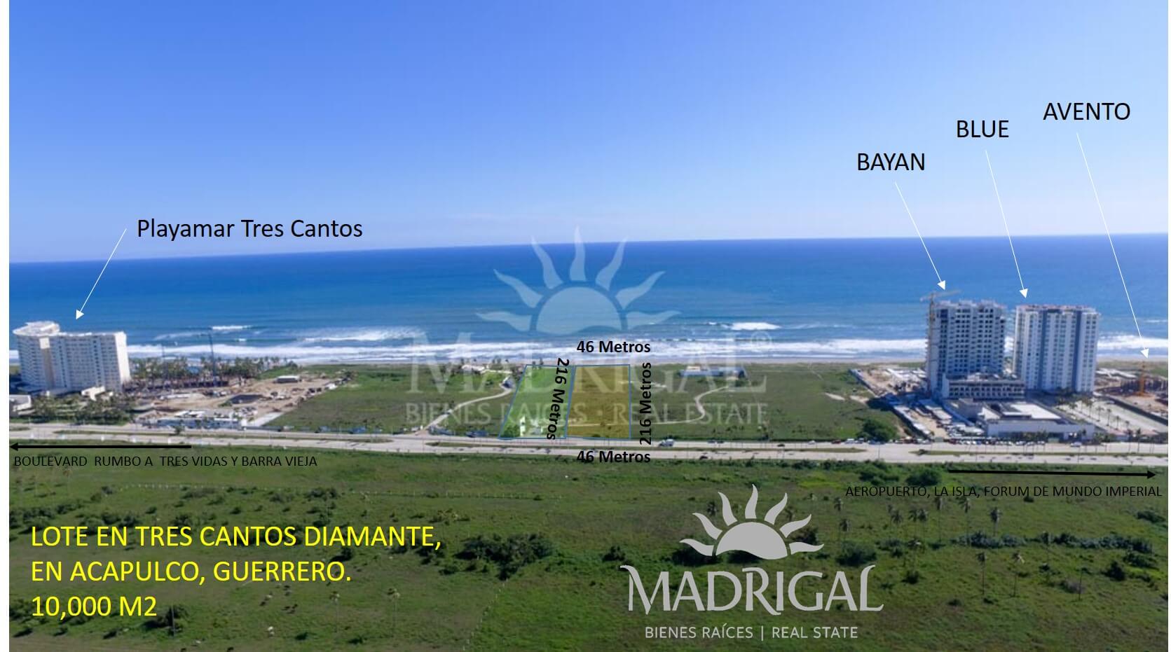 Lote en venta en Acapulco de 10,000 m2 frente a playa en Tres Cantos ($ 750 USD X M2)